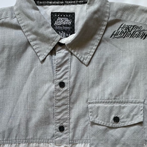 HART & HUNTINGTON Mens Medium M Shirt Gray Short Sleeve Button Up Tattoo Studio - Picture 3 of 9